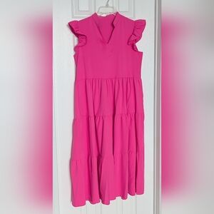 Fun Bright Lightweight Women's (Small) Tiered V-Neck Ruffled Sleeve Maxi Dress